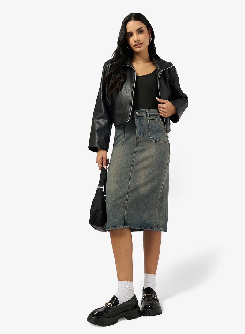Ginger Denim Straight Fit Midi Skirt - Image 4